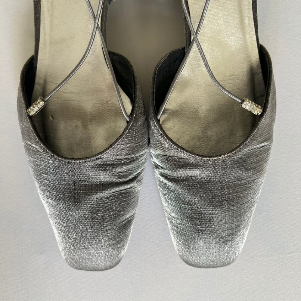 Stuart Weitzman Silver Sparkle Charm Block Heels … - image 2